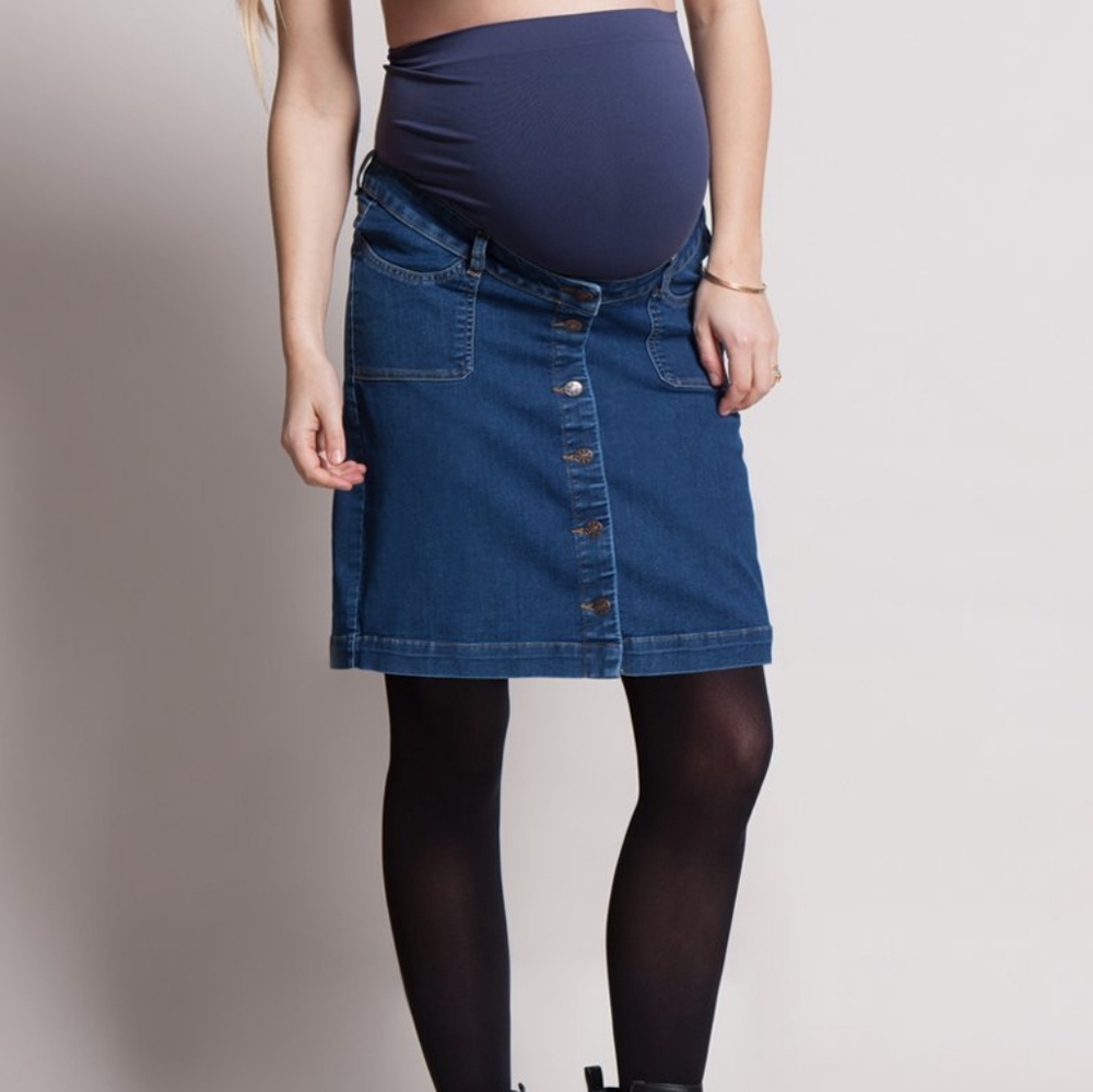 Seraphine Button Down Denim Maternity Skirt EUC